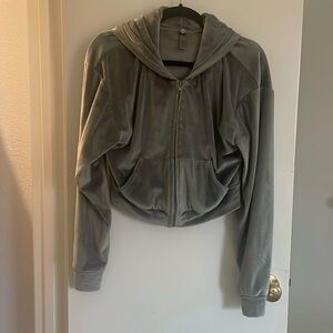 Skims Velour Crop Hoodie - Grey